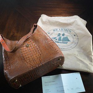 Authentic Brahmin Daria Toasted College Faux Croc Alligator Top Handle Bag Purse
